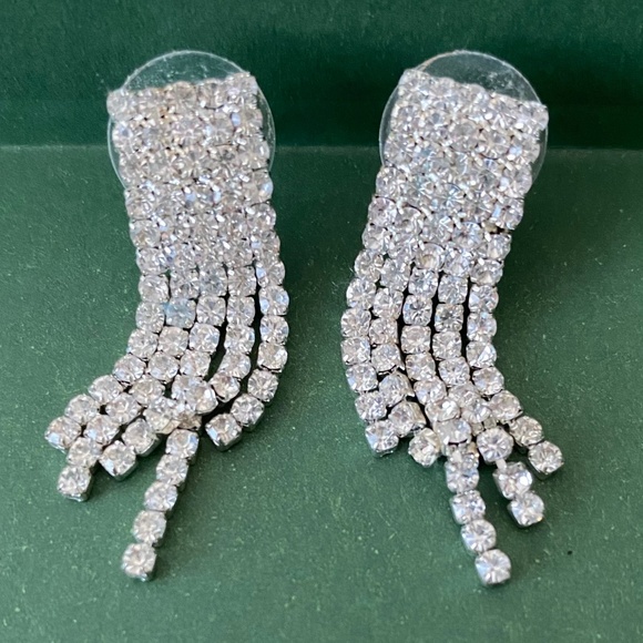 Silver Diamond Fringe Earrings - Picture 1 of 5